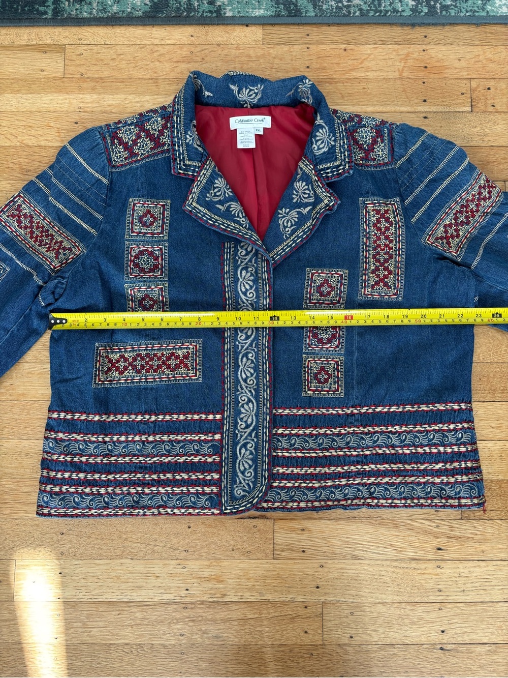 Coldwater Creek Embroidered Blue Jean Jacket with Red Accents - Picture 6 of 6
